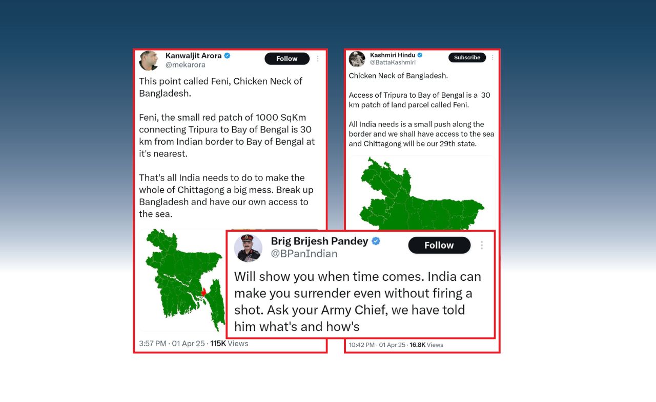 ফেনীকে বাংলাদেশের ‘চিকেন নেক’ আখ্যা দিয়ে 
ভারতীয় এক্স হ্যান্ডেল থেকে আক্রমণাত্মক প্রচার 
