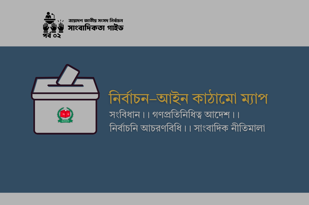 ত্রয়োদশ জাতীয় সংসদ নির্বাচন।। সাংবাদিকতার গাইড।। পর্ব–০২
নির্বাচন–আইন কাঠামো ম্যাপ

