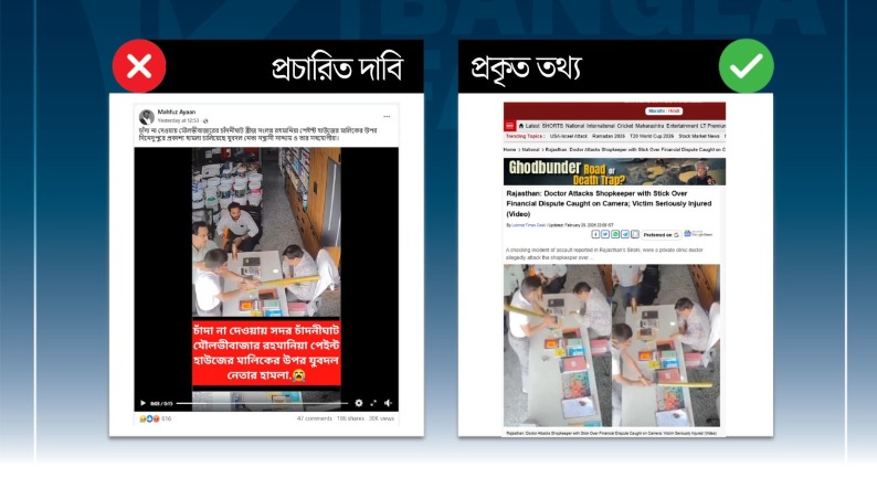 ভারতের ঘটনাকে দোকানদারের ওপরে চাঁদার দাবিতে যুবদল নেতার হামলা দাবি করে প্রচার