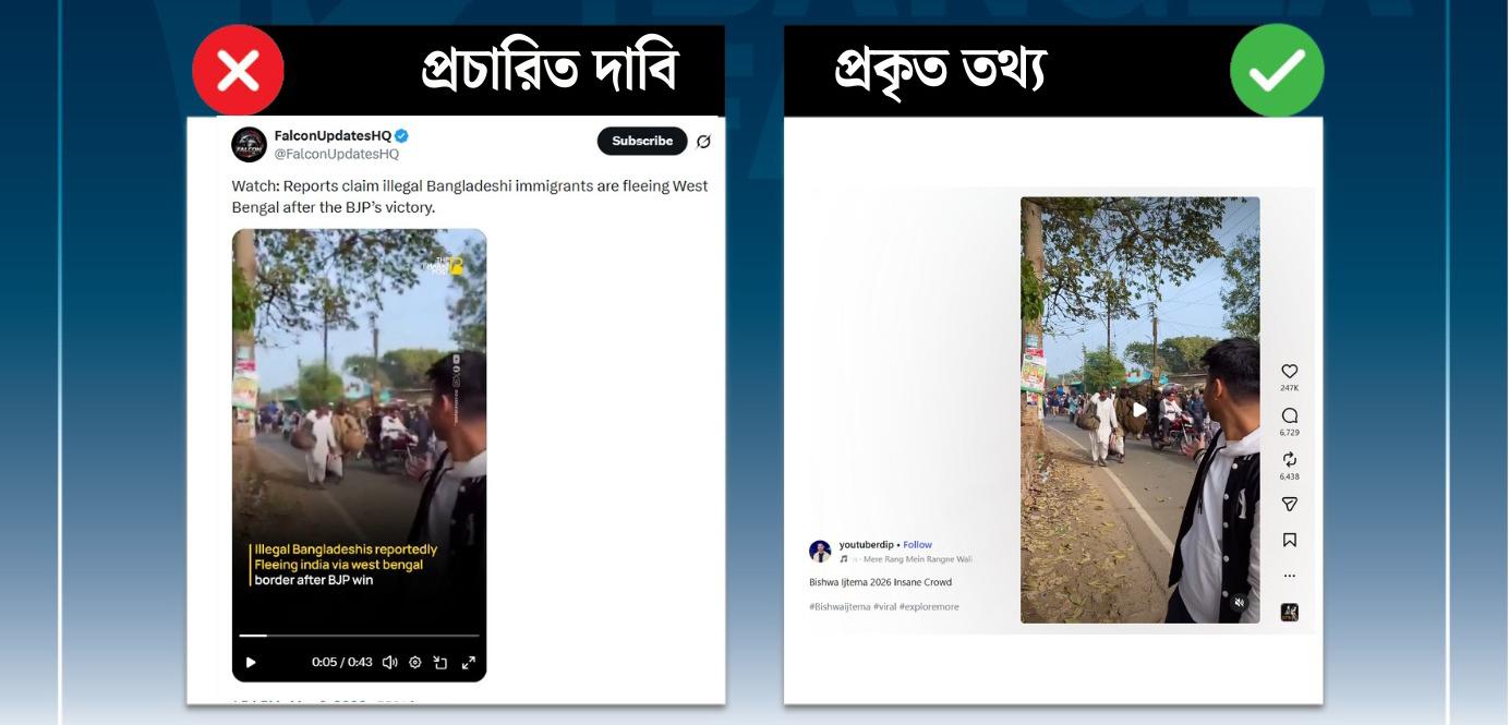 পশ্চিমবঙ্গে বিজেপির জয়ের পর বহু লোকের বাংলাদেশে অনুপ্রবেশের দাবিটি ভুয়া, ছড়ানো ভিডিওটি হুগলির ইজতেমার 
