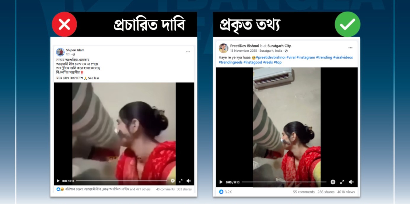 ভারতীয় কন্টেন্ট ক্রিয়েটরের সাজানো নাটিকার দৃশ্যকে বিএনপি নেতার গুলির দৃশ্য বলে প্রচার
